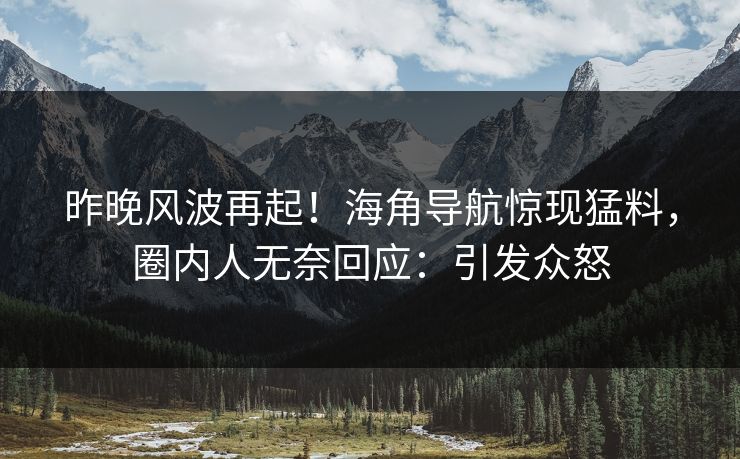 昨晚风波再起！海角导航惊现猛料，圈内人无奈回应：引发众怒
