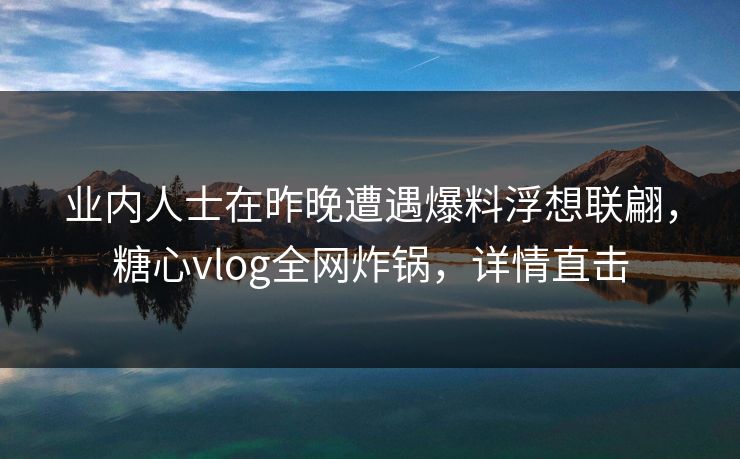 业内人士在昨晚遭遇爆料浮想联翩，糖心vlog全网炸锅，详情直击