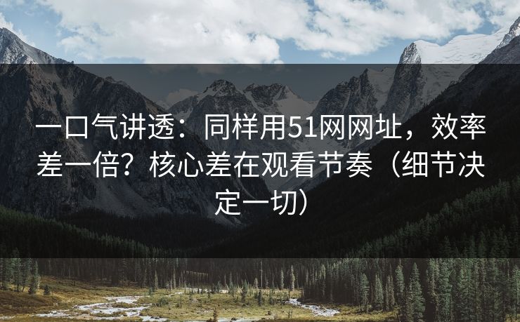 一口气讲透：同样用51网网址，效率差一倍？核心差在观看节奏（细节决定一切）